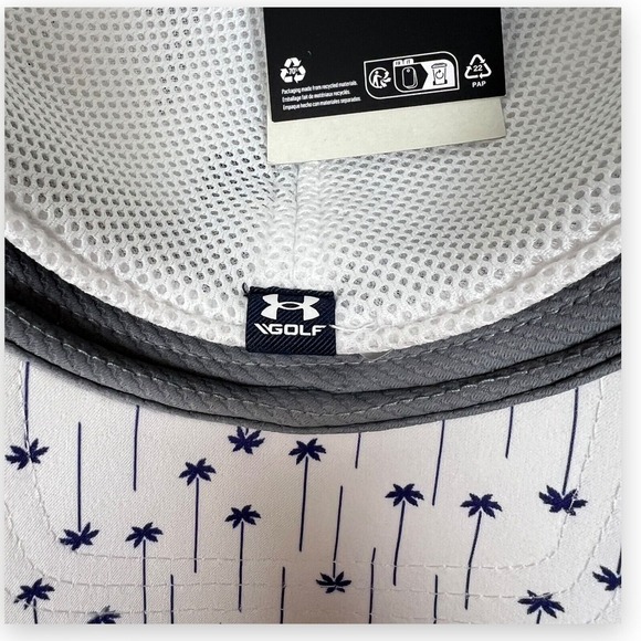 Under Armour UA Hat Men XL 2XL White GOLF ISO-Chill All Over Palm Print Mesh Cap - Picture 5 of 6